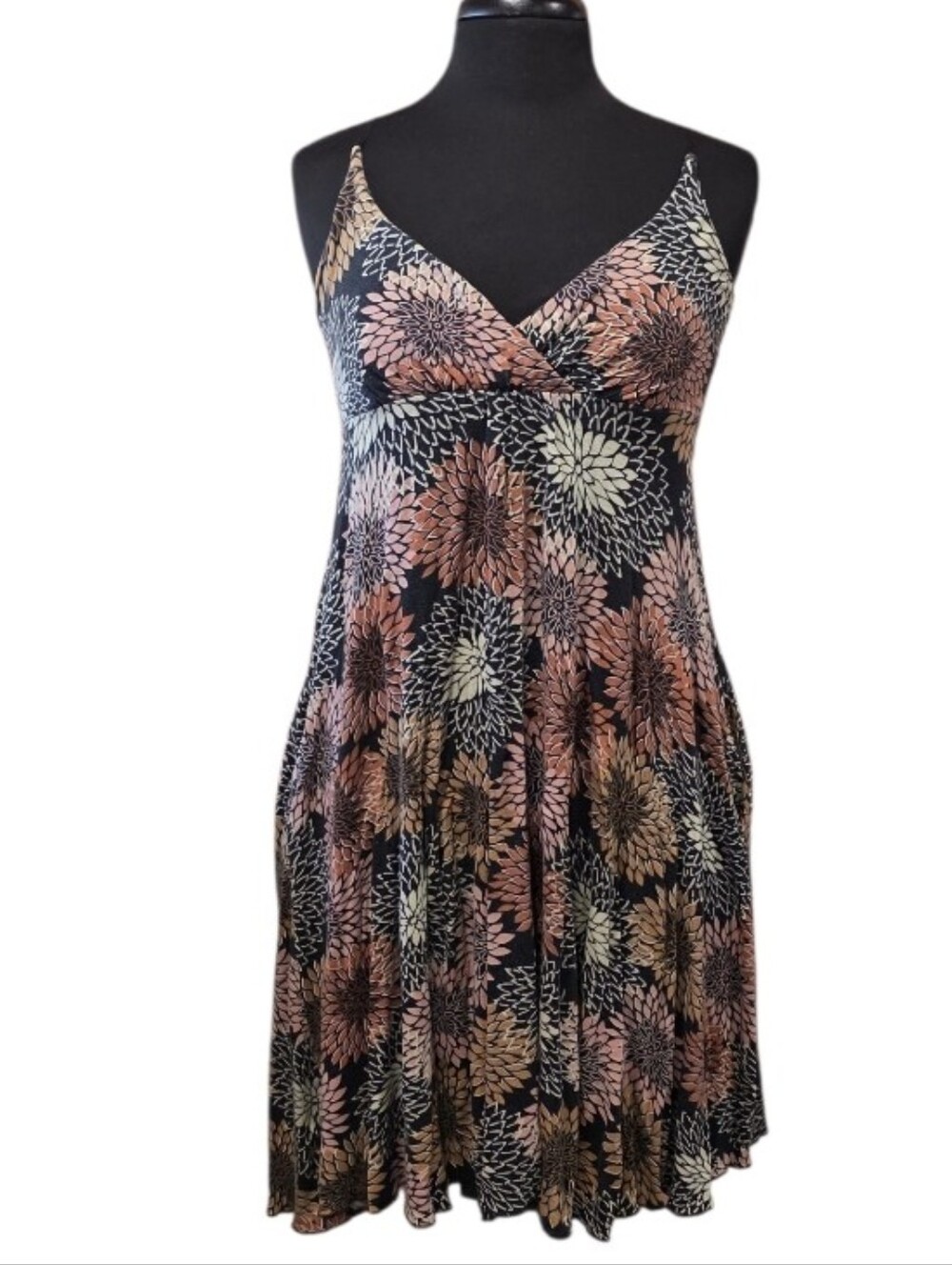 Vintage Y2K Black Spaghetti-Strap Floral Mini Dress Stretchy Summer Boho Babe